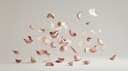 Photo of Falling garlic on a white background, high resolution photography in the style of unknown artist.