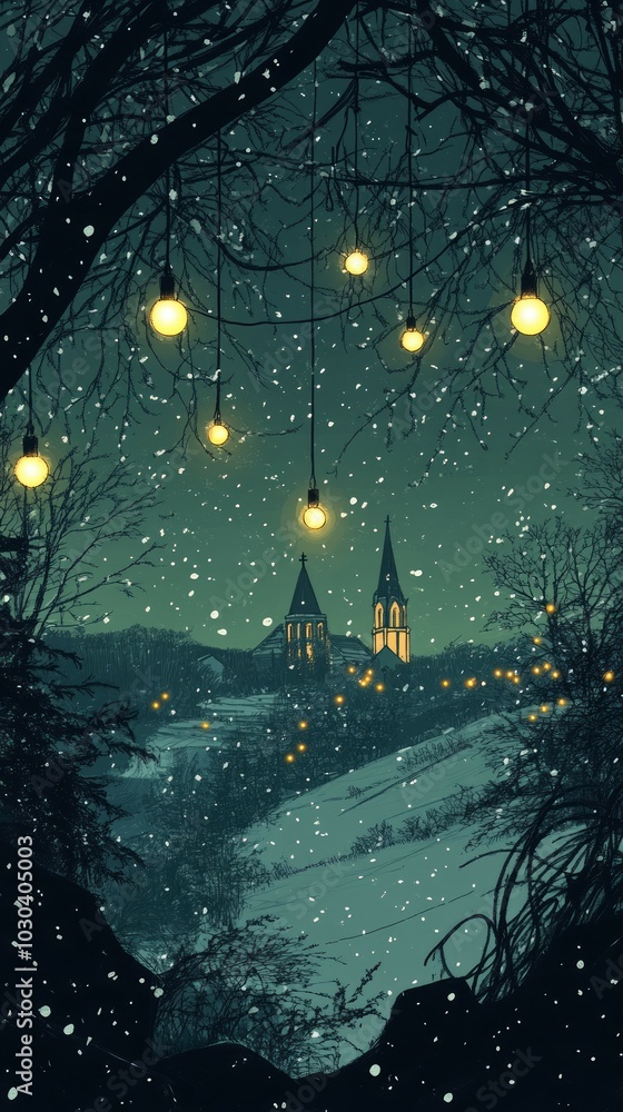 Poster Silent Night, Christmas lights