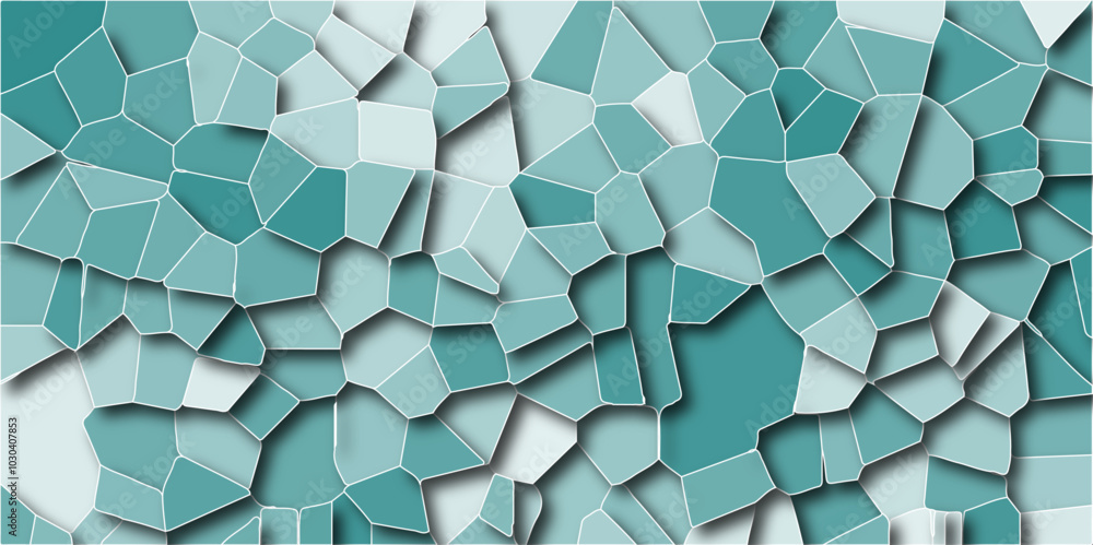 Poster light mint-colored broken stained glass background with white lines. seamless pattern with 3d shapes