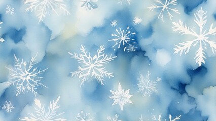 Watercolor Snowflakes on a Soft Blue Background