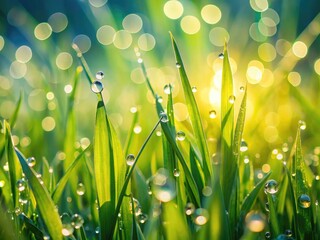 Fototapeta premium Lush green blades of grass in a spring meadow reveal stunning textures, inviting nature lovers to explore the intricate details found in this vibrant ecosystem.