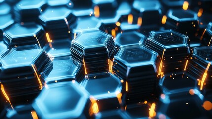 Fototapeta premium Glowing Interconnected Hexagonal Digital Fractal Background