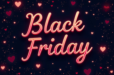 The inscription is black Friday in uppercase orange-pink letters on a dark background with small red and pink hearts and dots.
