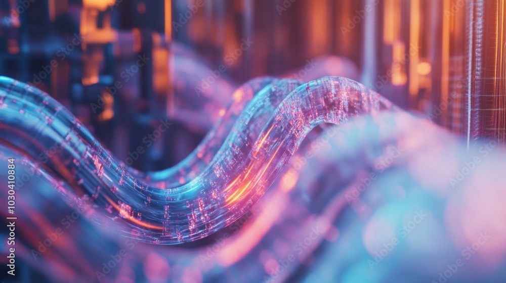 Aufkleber Abstract Waves of Colorful Light in Digital Space