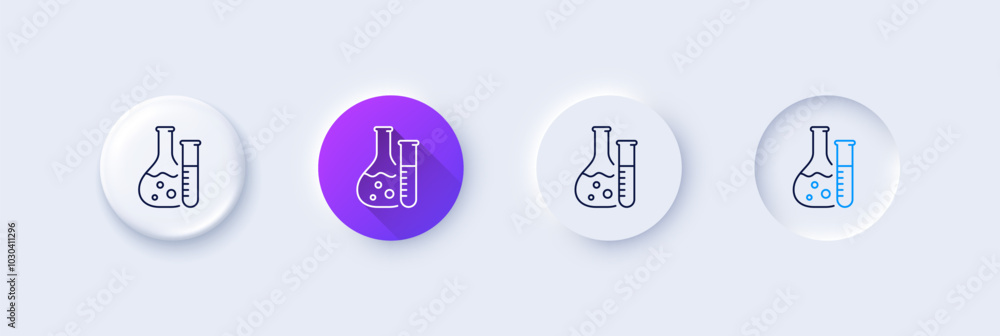Poster chemistry lab line icon. neumorphic, purple gradient, 3d pin buttons. laboratory flask sign. analysi