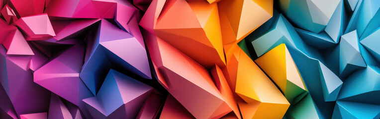 Vibrant geometric shapes in a colorful abstract design with dynamic angles and depth