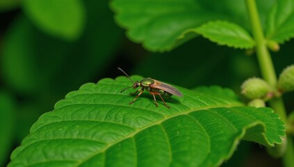 Bugs sitting on lush greenery detailed insects and plant life