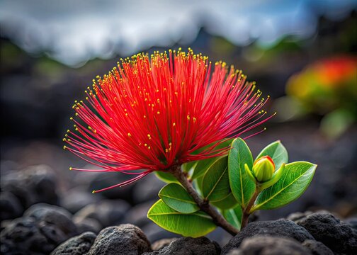 Ohia Lehua lei, vibrant and pure, a sacrifice to Pele. In fragrant petals lies reverence, a bond forged through fire and nature&acirc;&euro;&trade;s beauty.