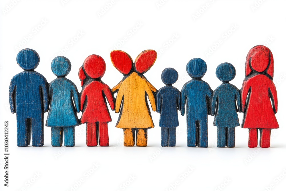 Poster colorful figures standing side by side symbolizing unity teamwork and diversity in a bright playful 