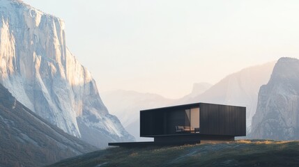 Eco-Friendly Modular House Design with Reclaimed Wood and Solar Power in Mountain Setting - 3D Render Illustration