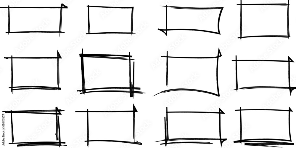Poster set of doodle handdrawn highlight rectangles. collection of marker, pencil or pen sketch elements of