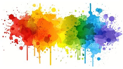 Fototapeta premium Rainbow Watercolor Splashes and Drips on White Background