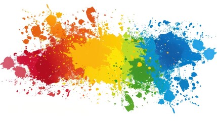 Abstract Rainbow Paint Splatter on White Background