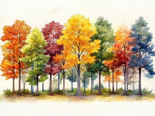 Naklejka premium a watercolor collection showcasing diverse trees in various styles and colors, celebrating the beauty of forests and the natural world