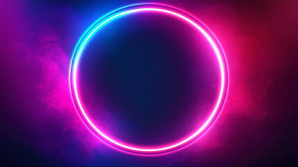 Pink blue triangle neon frame light on brick wall.