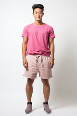 Obraz premium a man in pink color casual outfit standing in the studio with isolated background