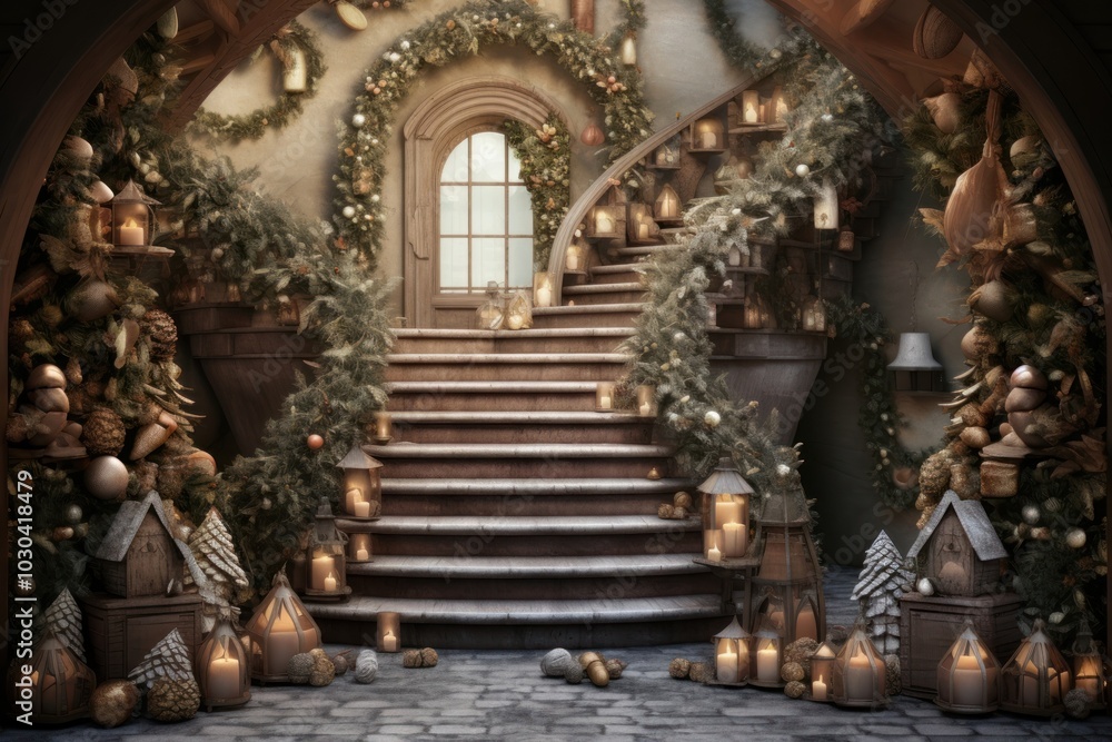 Canvas Prints Christmas architecture staircase building.