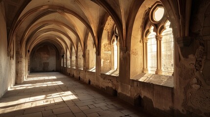 Fototapeta premium Fantasy medieval gallery in the castle.