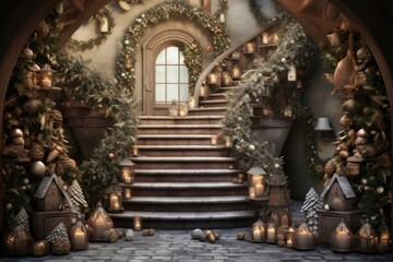 Obraz premium Christmas architecture staircase building.