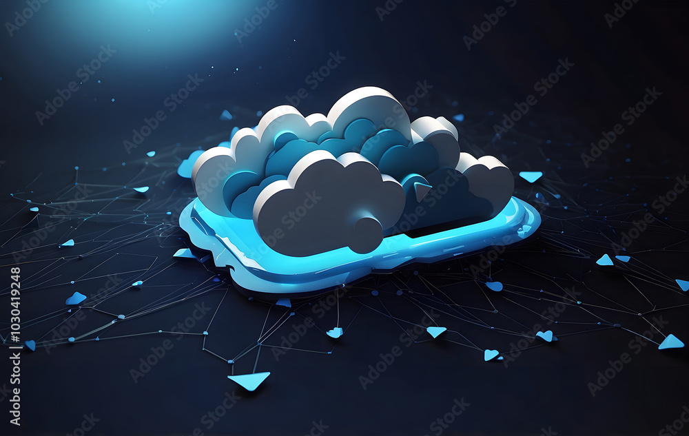 Poster cloud computing concept, virtual cloud & network connections for modern data storage and technology 