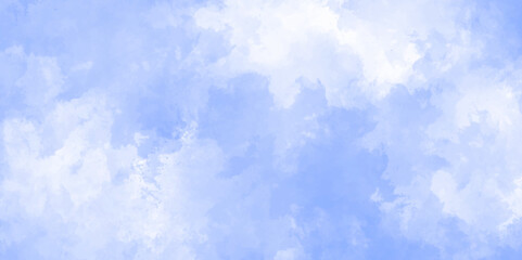 Abstract background with panorama of blue sky and white cloud nature design. horizon spring morning sky with clouds background. hand painted watercolor shades sky clouds.