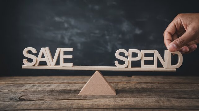 Balancing the Scales Save or Spend   Visualizing the Financial Management Concept of Prioritizing Saving and Spending to Achieve Financial Goals and Stability