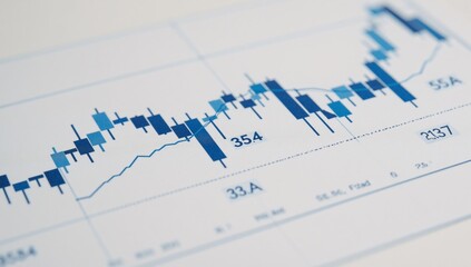 Close-up image of a blue stock market trading chart with detailed candlestick graphs