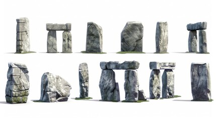 Collection set of Stonehenge On white background