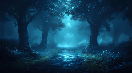 Obraz premium horror forest background, full moon above trees, apocalyptic scene