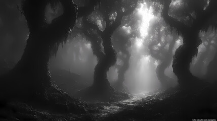 Obraz premium horror forest background, full moon above trees, apocalyptic scene