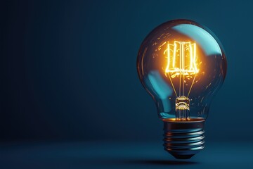Innovative Concept with Glowing Light Bulb on Blue Background for Inspiration and Creativity.