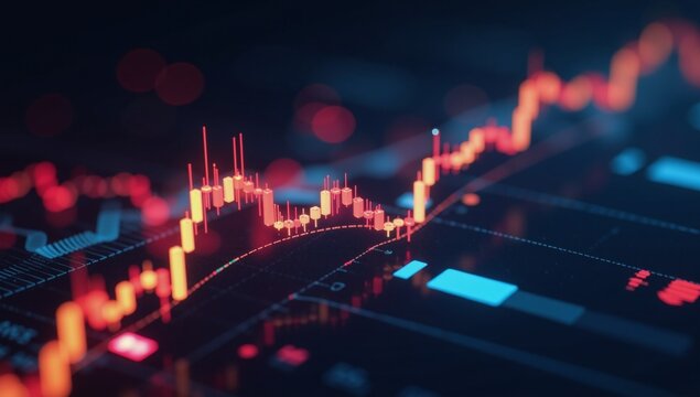 Digital abstract charts showcasing dynamic futuristic stock market data through glowing graphics