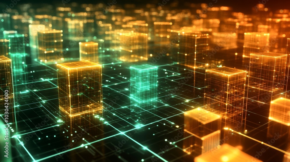 Aufkleber Digital Grid with Colorful Cubes and Lights