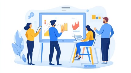 Obraz premium Marketing team working on a new project using a digital whiteboard