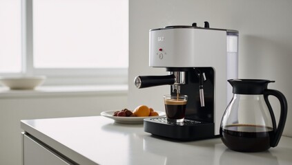 A stylish modern espresso machine serves up freshly brewed shots
