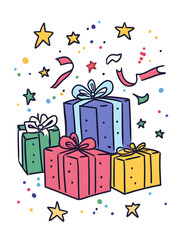 Doodle Christmas and New Year Cards - 2D Hand-drawn Illustrations on White Background