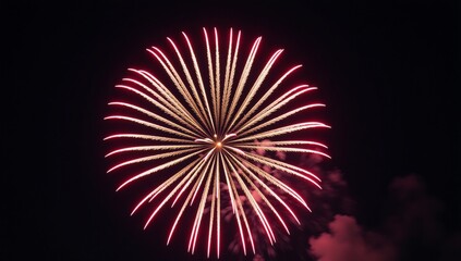 A striking shot showcasing a brightly glowing starburst from exploding fireworks against a dark backdrop at night