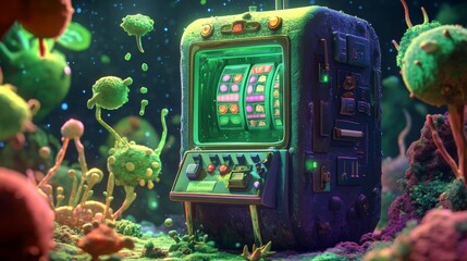 Naklejka premium Tardigradeoperated microscopic slot machine in vibrant microbial colors