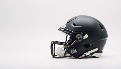 Fototapeta premium A modern American football helmet fills a crisp white backdrop with intricate details and striking clarity