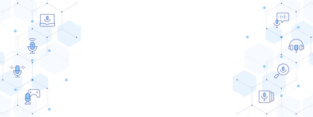 Podcast Banner Vector Illustration with Two-sided Icon Style. Line Duotone icon. Containing podcast, search