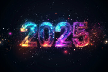 Shimmering 2025 Celebration Lights on Dark Canvas