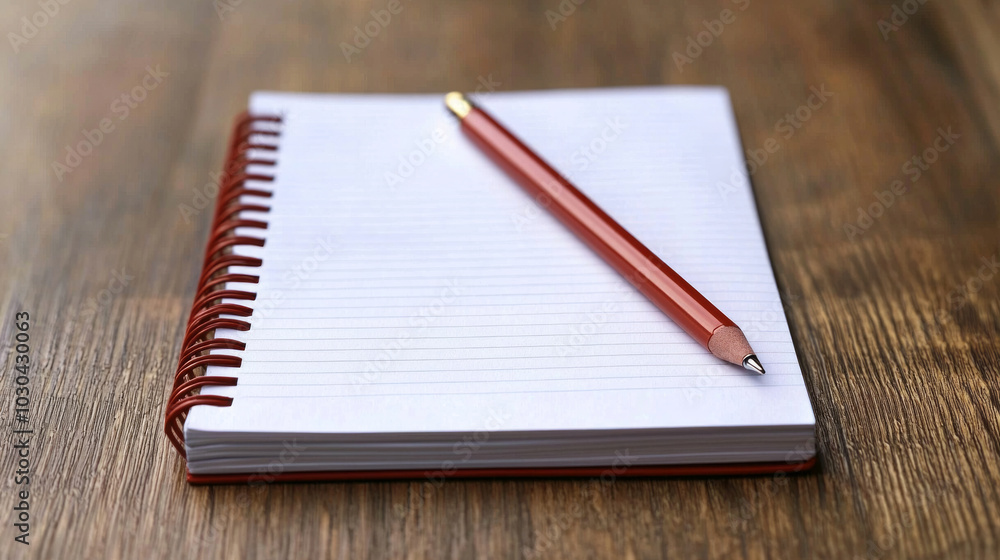 Poster a blank notepad with a pencil resting on a wooden surface ready for ideas and notes during a creativ