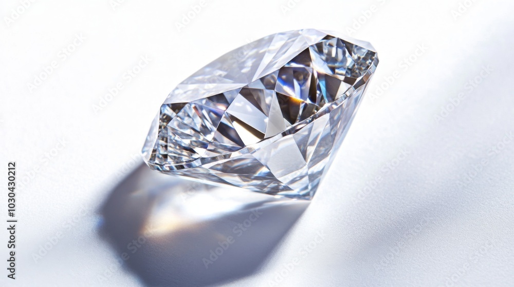 Poster sparkling diamond on white surface with shadow play