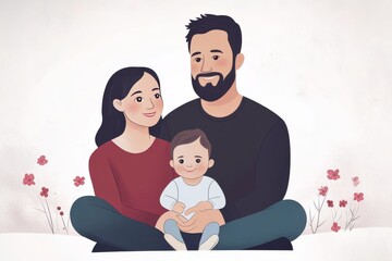 Obraz premium Heartwarming vector illustration of a young family sitting together with their baby symbolizing love family unity and emotional connection in a cozy home setting with soft colors
