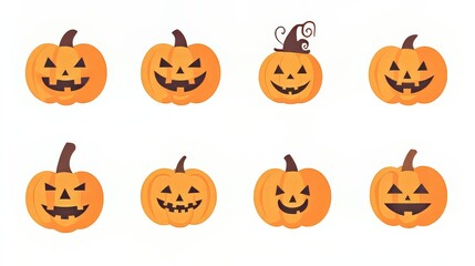 These bright orange jack-o'-lantern icons are great for Halloween projects. You can use them in digital designs or for printing.