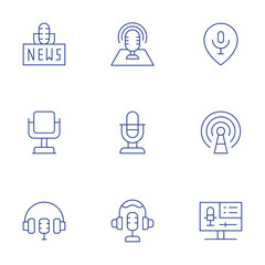 Podcast icons set. Thin Line style, editable stroke. news, place, placeholder, podcast