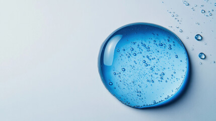 A shimmering blue sphere capturing tiny bubbles in tranquil elegance against a white background