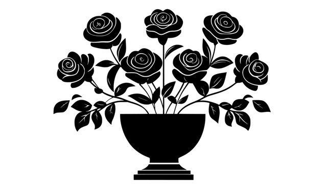 Centerpiece of roses arranged symmetrically in a vase, vector illustration art