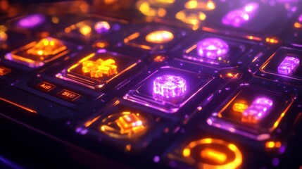 Obraz premium Sleek mobile slot game with glowing lucky symbols and haptic feedback