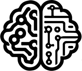 Brain Icon with Tech Design , AI and Technology Illustration , Vector Image of Half Tech, Half Biological Brain